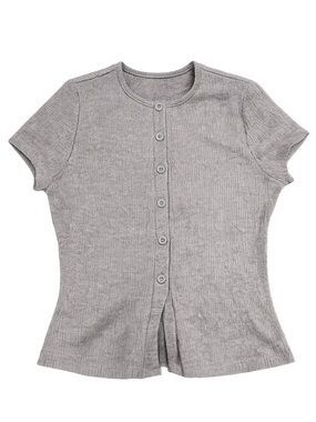 Women's Gray Ribbed Button-Front Knit Tee🩶🤍